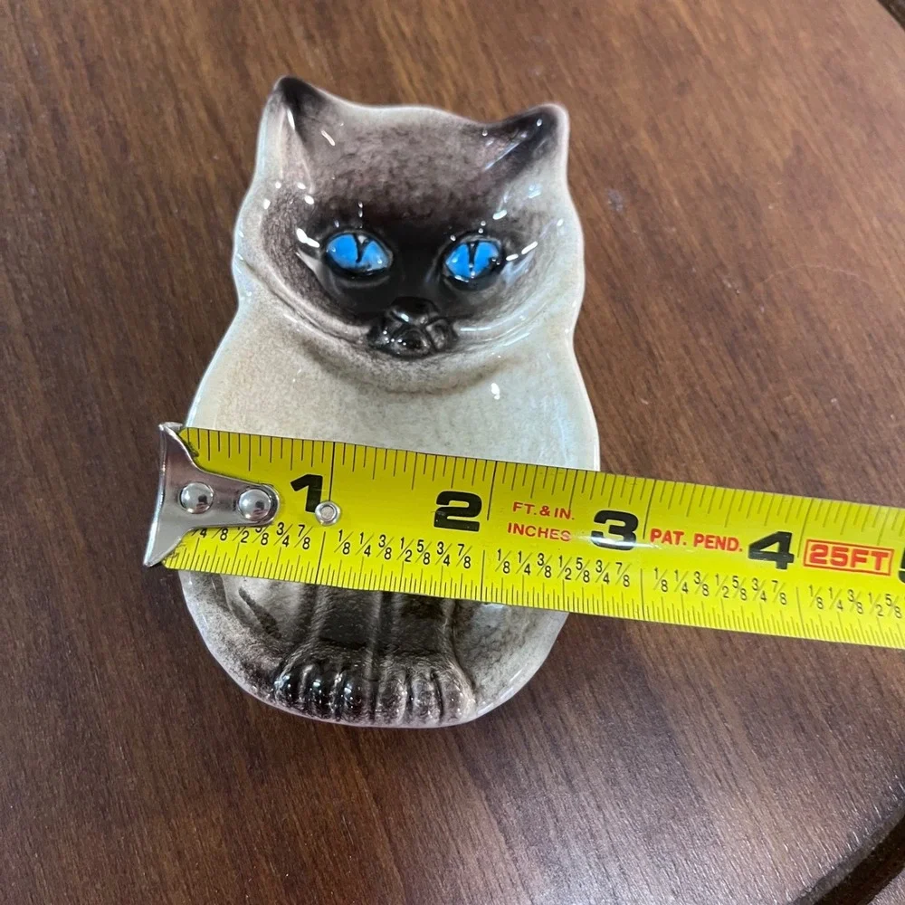 Vtg Italy Siamese Cat Ceramic Trinket Dish Blue Eyes Hand Painted MCM Ring Tray